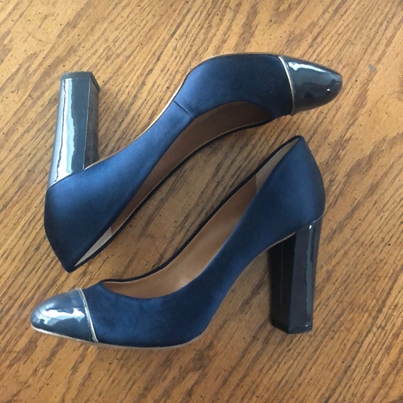 J. Crew Factory Shoes - J.Crew Navy Satin Round Toe Pumps